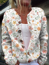 Vintage Floral Knit Cardigan for Women