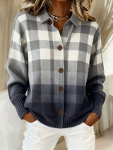 Agnes | Grey Ombre Plaid Button Cardigan for Women