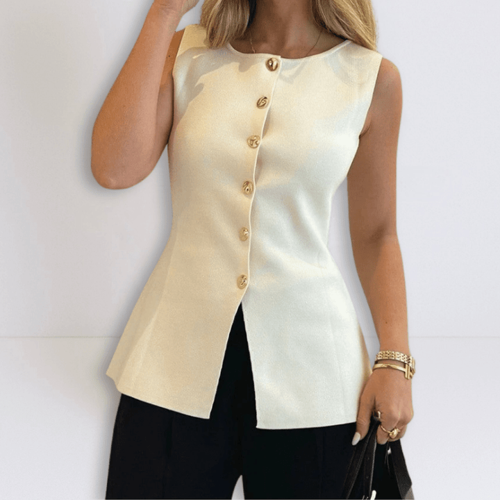 Rose | Sleeveless Button Peplum Top