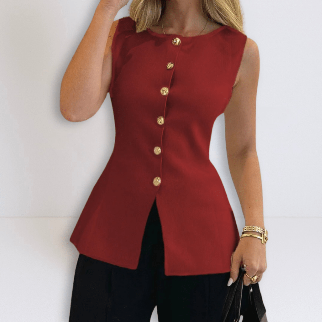Rose | Sleeveless Button Peplum Top