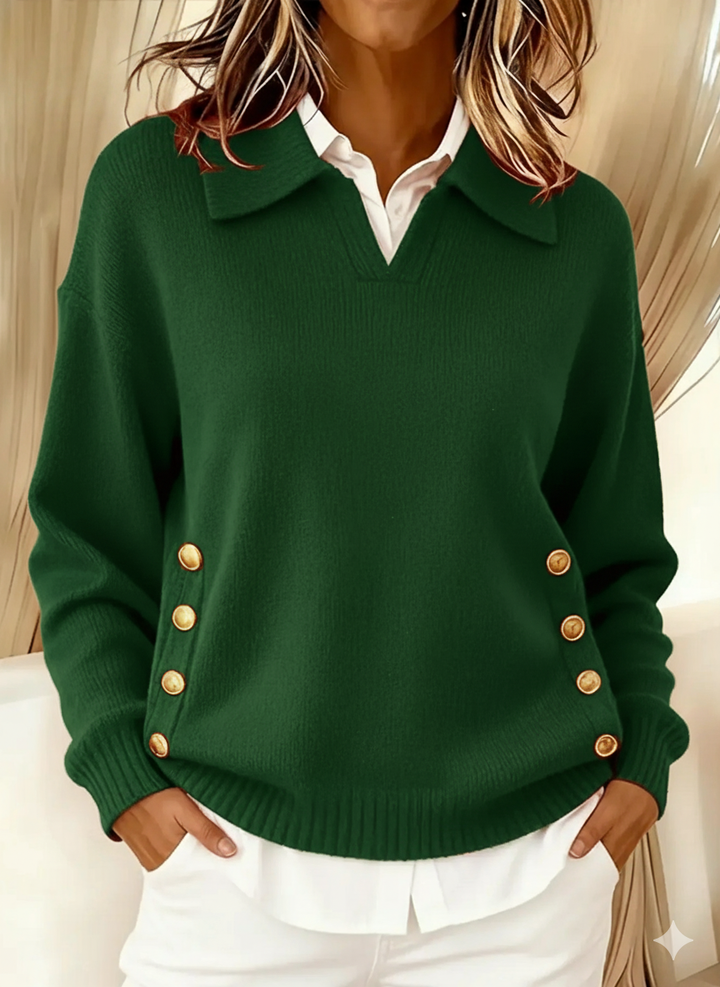 V-Neck Jumper with Collar for Women