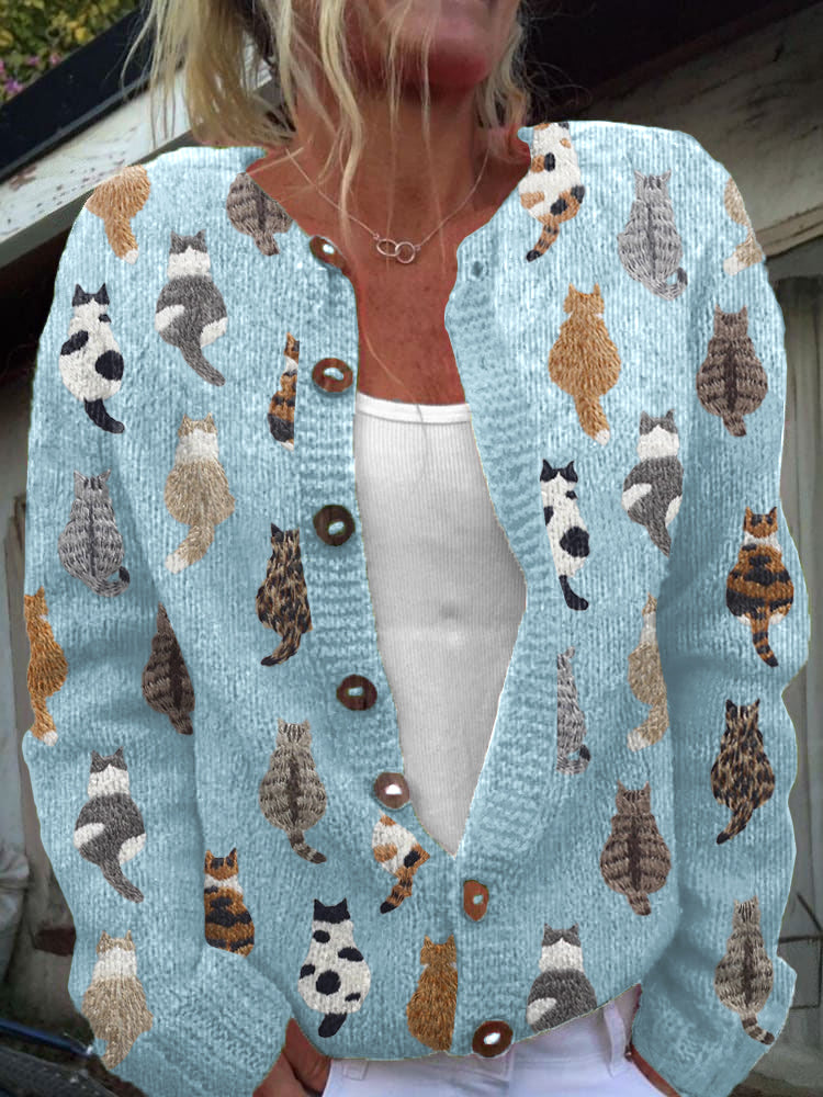 Cosy Cat Print Cardigan for Women