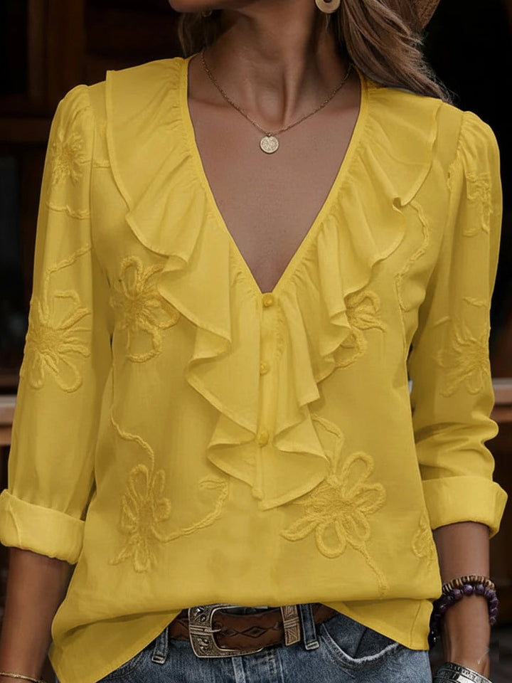 FLORA | Embroidered Floral V-Neck Blouse