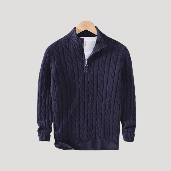 Becket | Half zip wool cable knit jumper