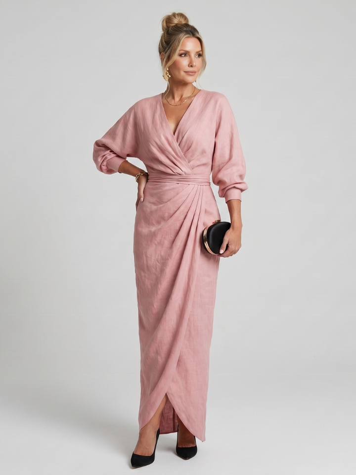 Fable | Long Sleeve Wrap Overlap Midi Dress