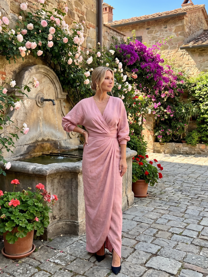 Fable | Long Sleeve Wrap Overlap Midi Dress