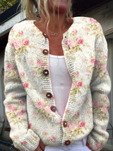 Vintage Floral Knit Cardigan for Women