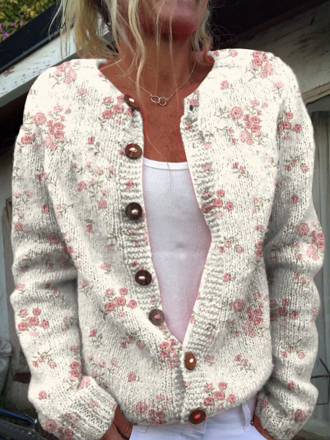 Vintage Floral Knit Cardigan for Women