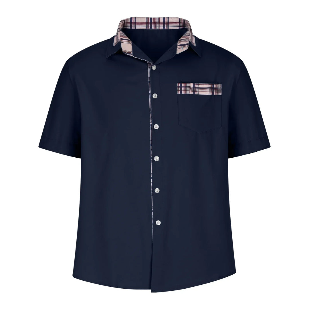 Men’s Summer Casual Shirt | Checked Trim, Short Sleeve