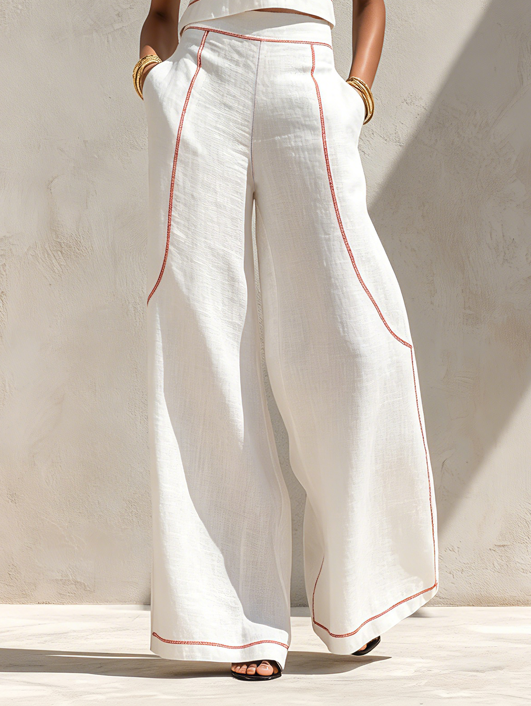 Cotton-Blend Contrast-Stitched Pants Set
