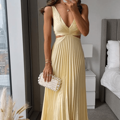 SANNE™ | Elegant Pleated Midi Dress