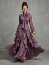 Demetria | Tie Neck Ruffle Tiered Maxi Dress