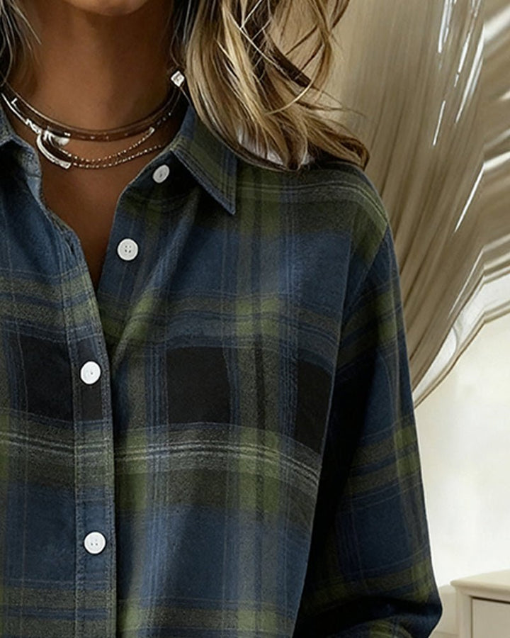 Xenna | Shirt with Check Pattern and Notched Collar