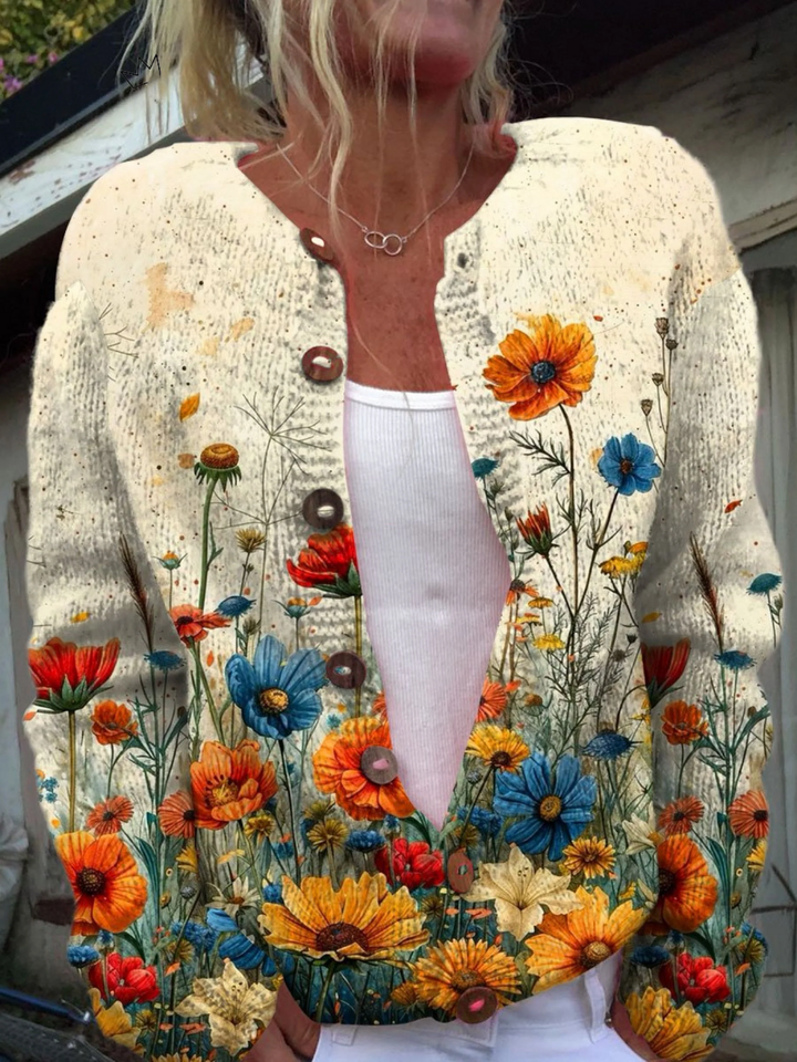 Vintage Floral Print Cardigan for Women