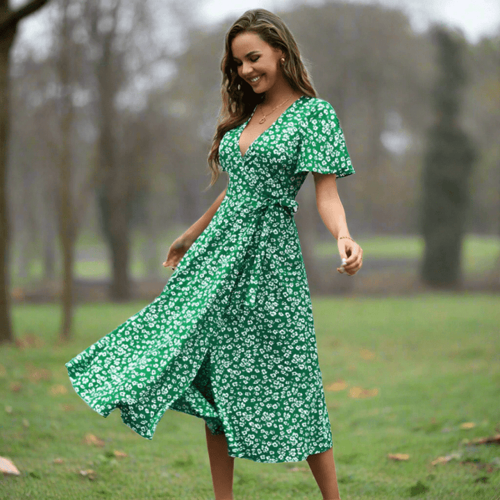 DALISAY™ -  Plus Size V-Neck Flounce Sleeve Summer Dress