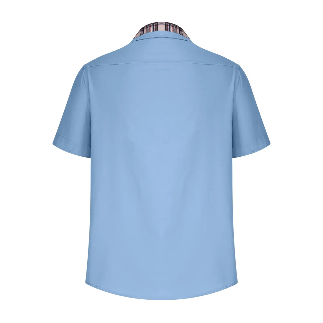 Men’s Summer Casual Shirt | Checked Trim, Short Sleeve