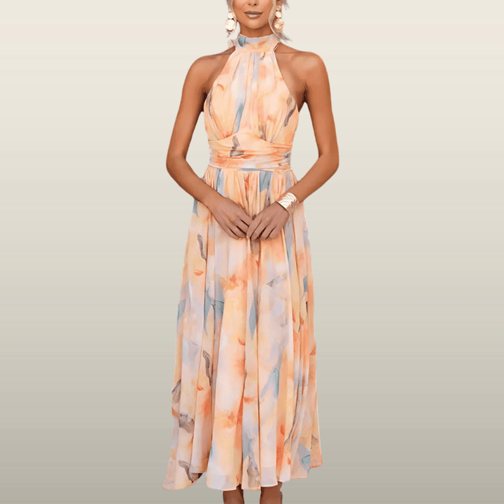 ESTHER™ | Halterneck Watercolour Print Dress