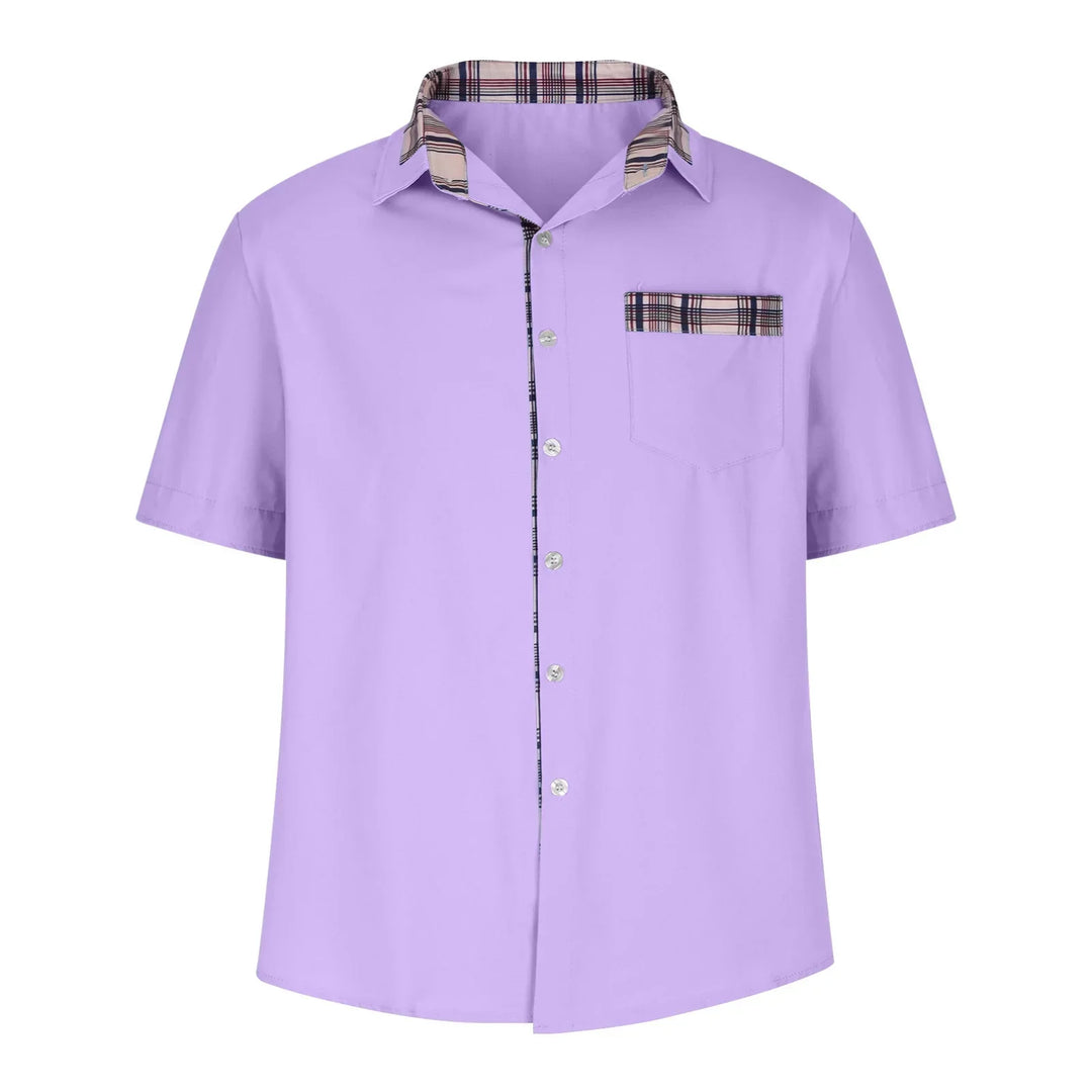 Men’s Summer Casual Shirt | Checked Trim, Short Sleeve