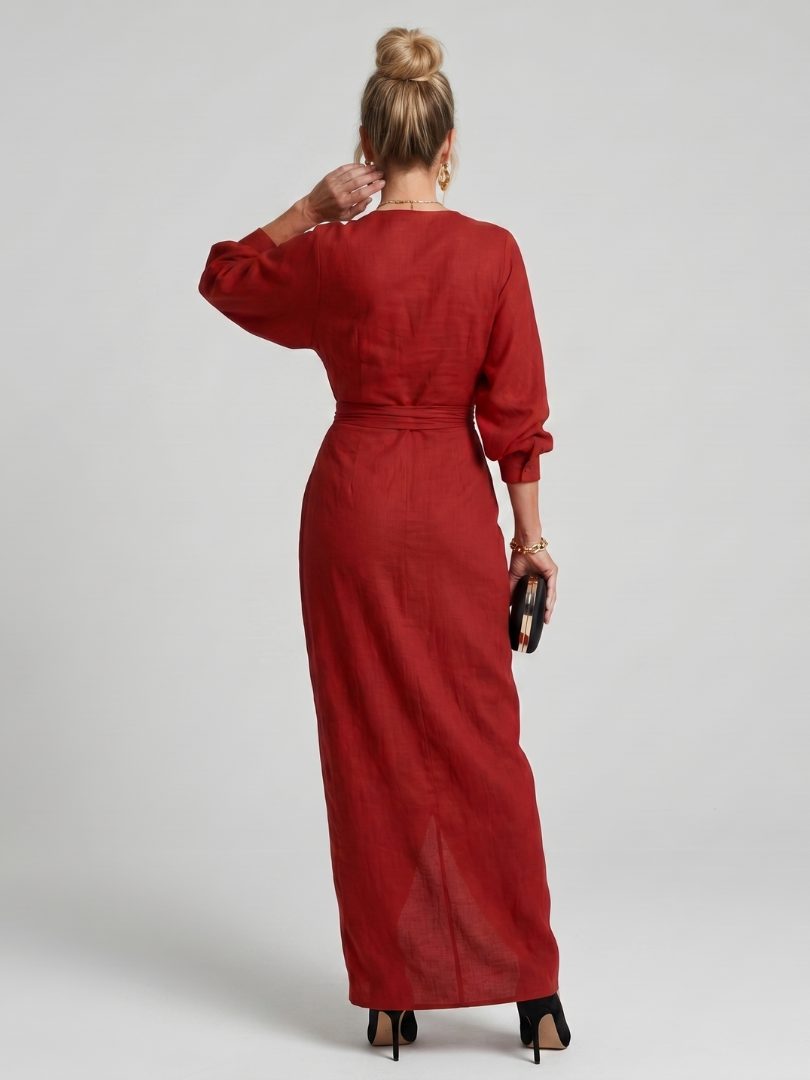 Fable | Long Sleeve Wrap Overlap Midi Dress