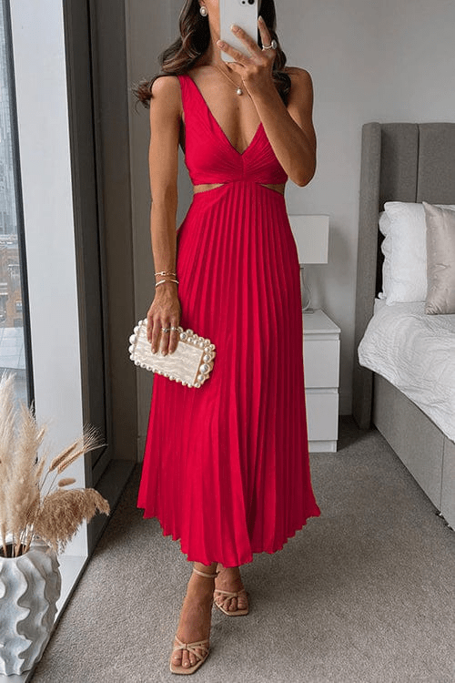 SANNE™ | Elegant Pleated Midi Dress