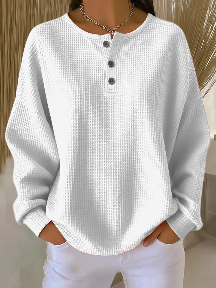 Cosy Waffle Henley Sweatshirt for Women