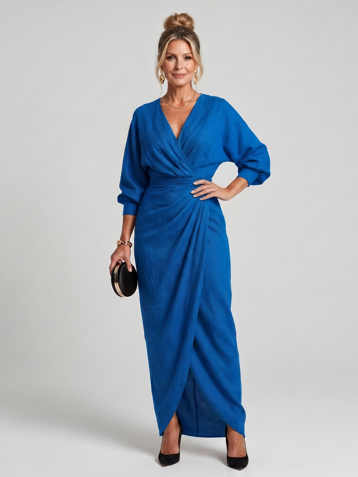 Fable | Long Sleeve Wrap Overlap Midi Dress