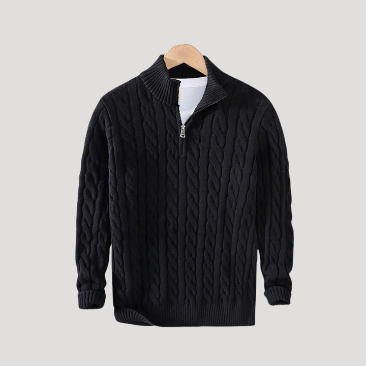Becket | Half zip wool cable knit jumper