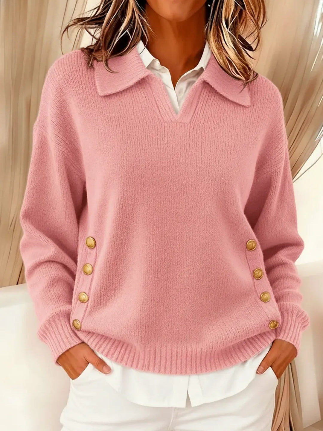 V-Neck Jumper with Collar for Women