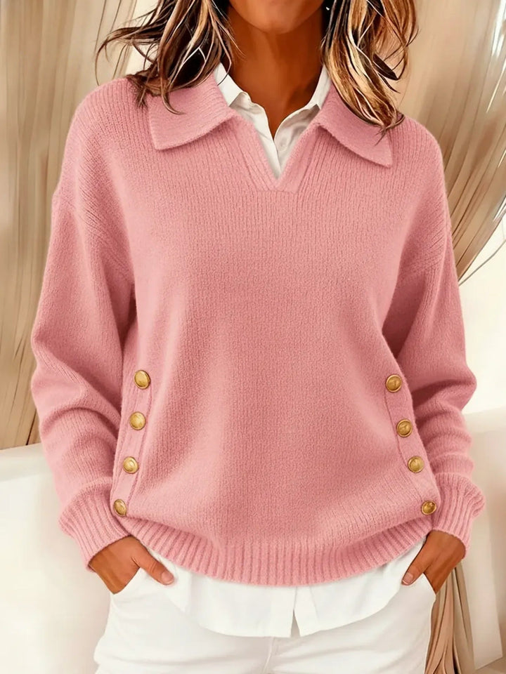 V-Neck Jumper with Collar for Women