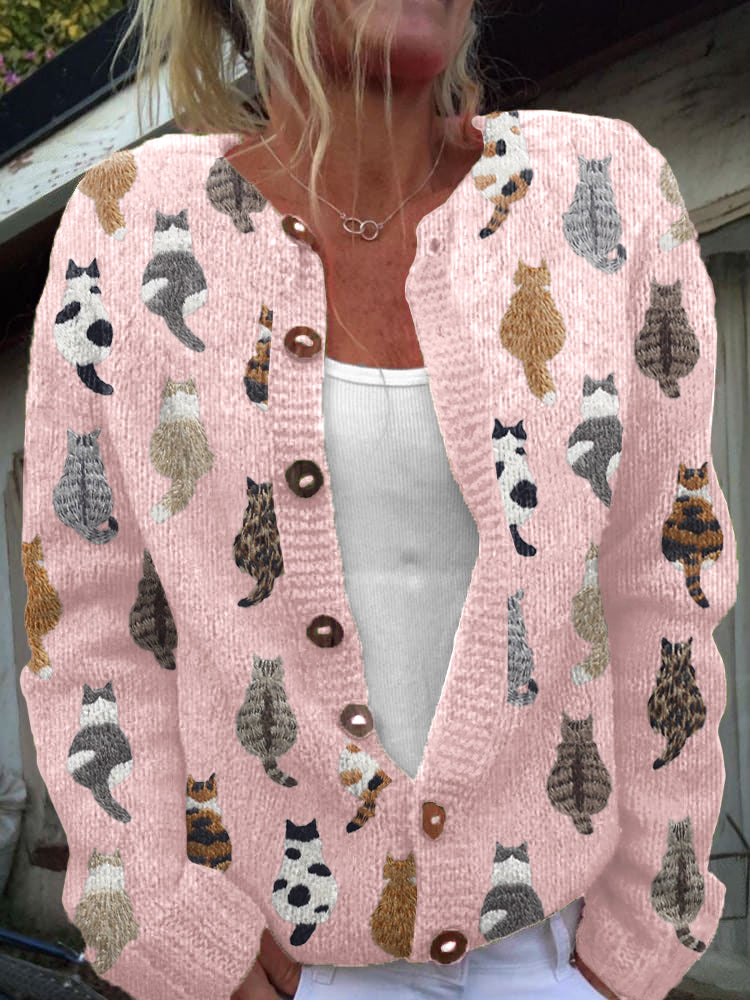 Cosy Cat Print Cardigan for Women