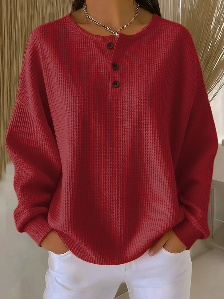 Cosy Waffle Henley Sweatshirt for Women