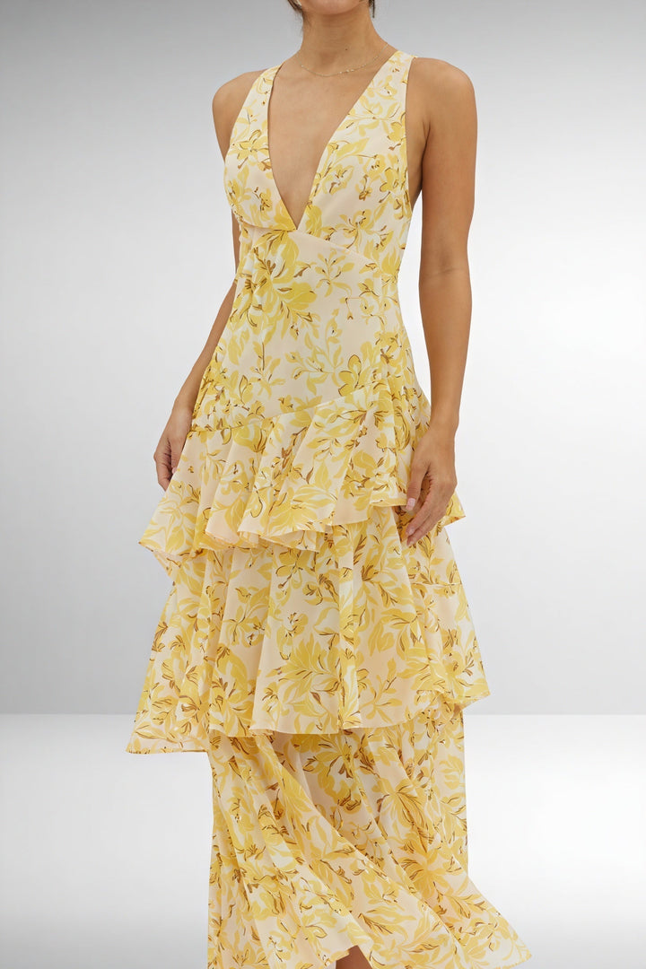 Floral Print Dress with Deep V-Neck