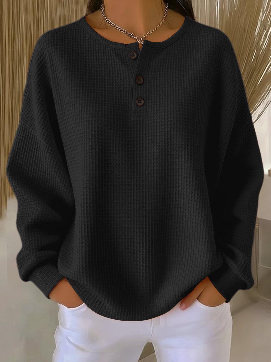 Cosy Waffle Henley Sweatshirt for Women
