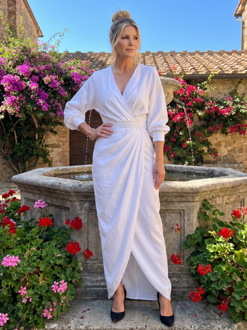 Fable | Long Sleeve Wrap Overlap Midi Dress