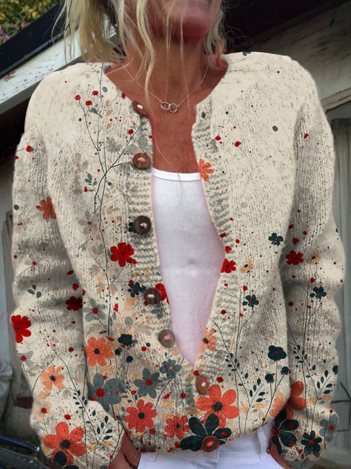 Vintage Floral Knit Cardigan for Women