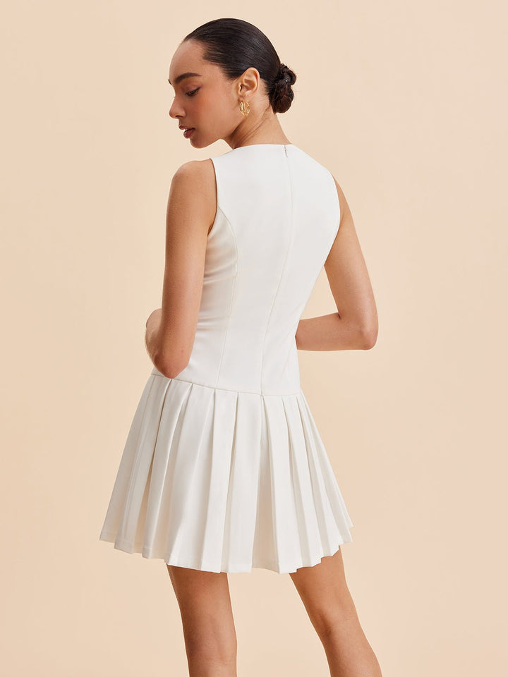 Metal-Button Pleated Tank Dress