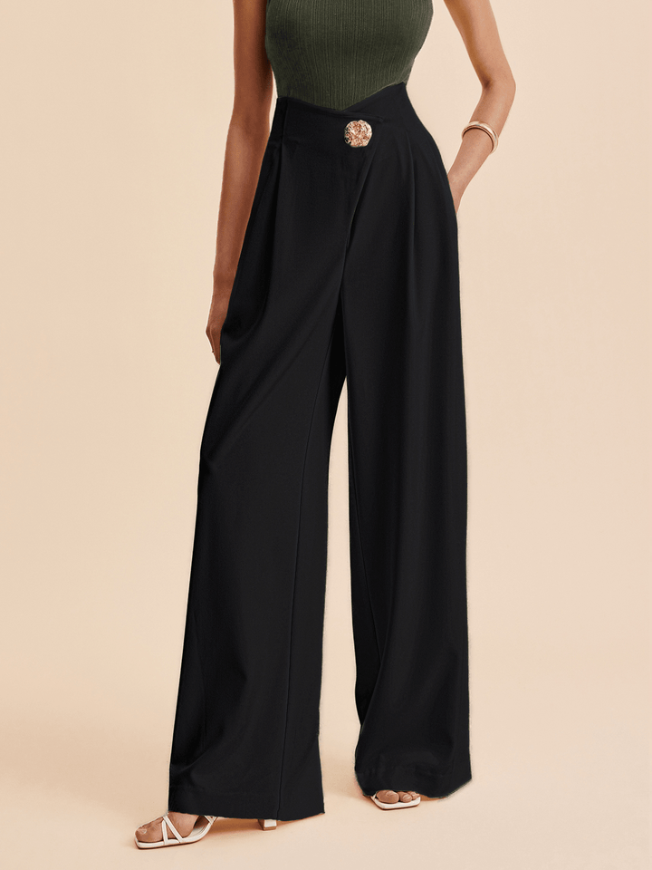 Embellished High-Waist Wide-Leg Pants