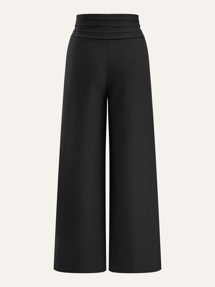 High-Waist Pleated-Waistband Wide-Leg Pants