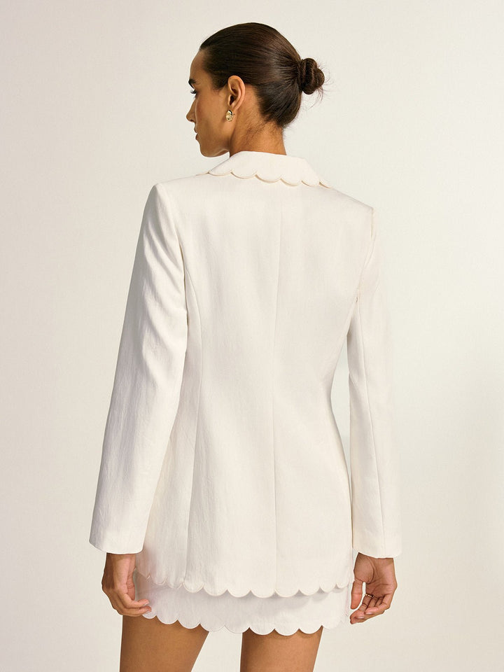 Scalloped Trim Metal Button Blazer