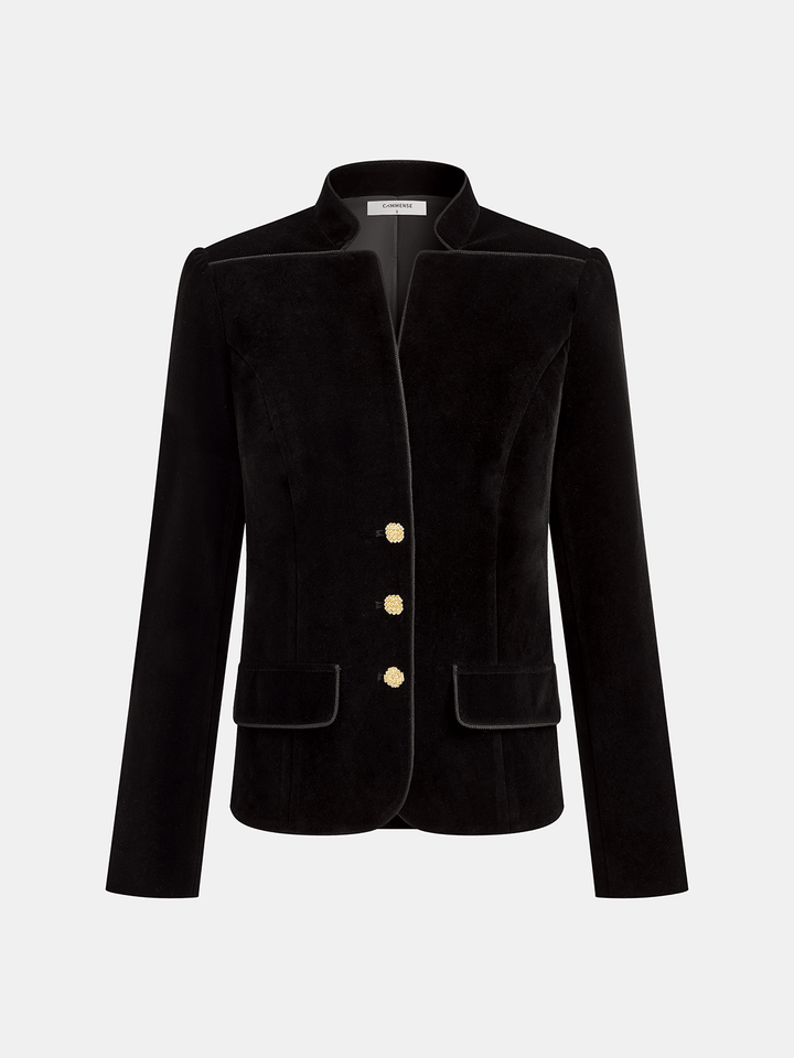 Velvet Stand Collar Blazer