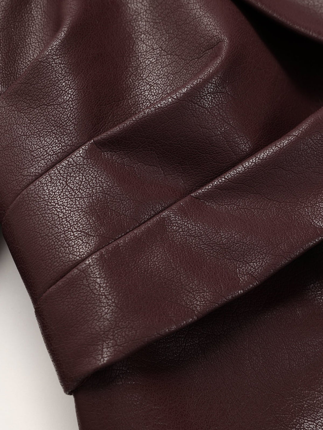 Collared Faux Leather Cropped Cross-Front Top