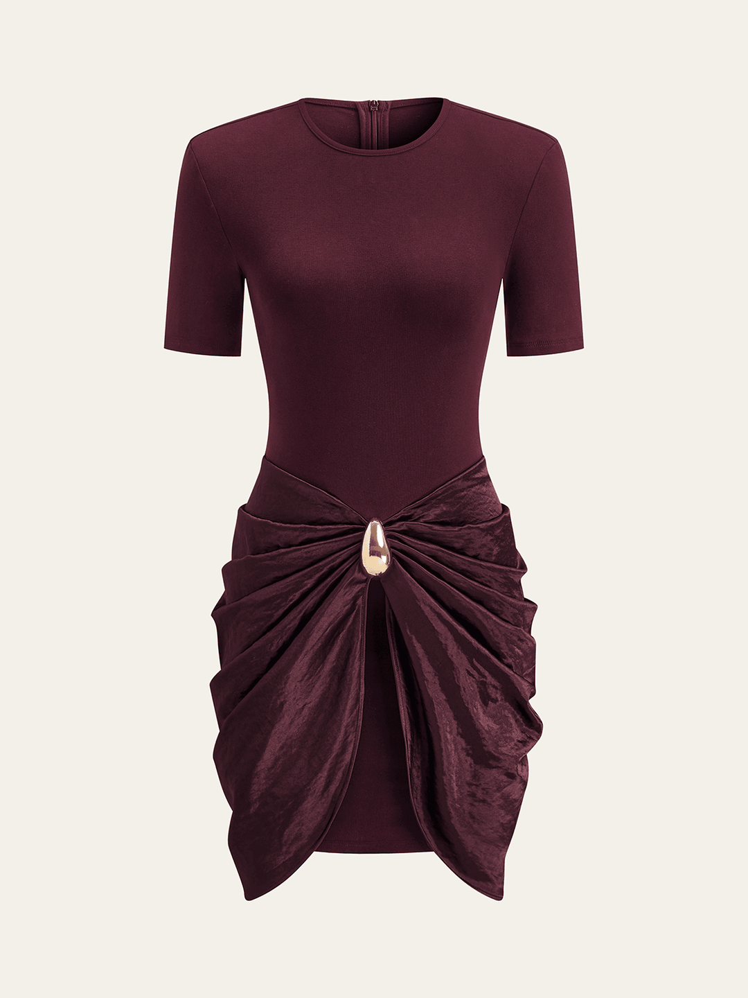 Short Sleeve Ruched Metal Buckle Dress