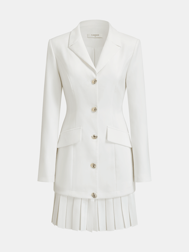 Pleated Hem Tailored Blazer Mini Dress