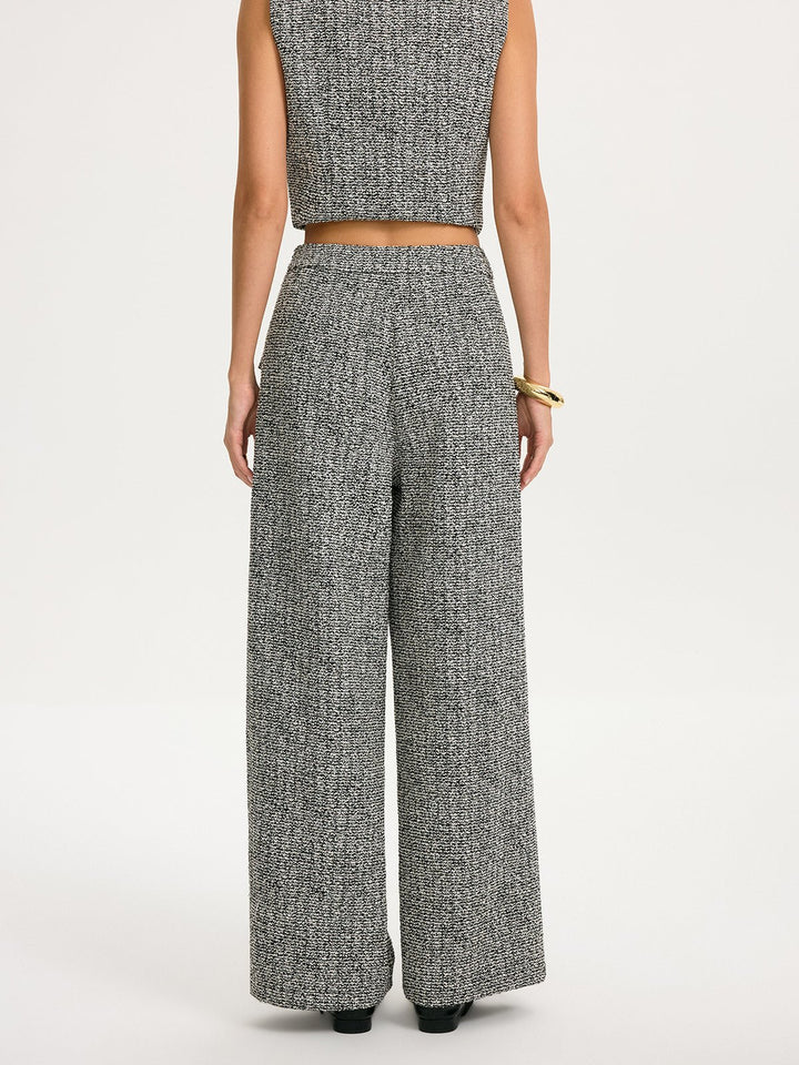 Metal Detail Tweed Wide-Leg Pants