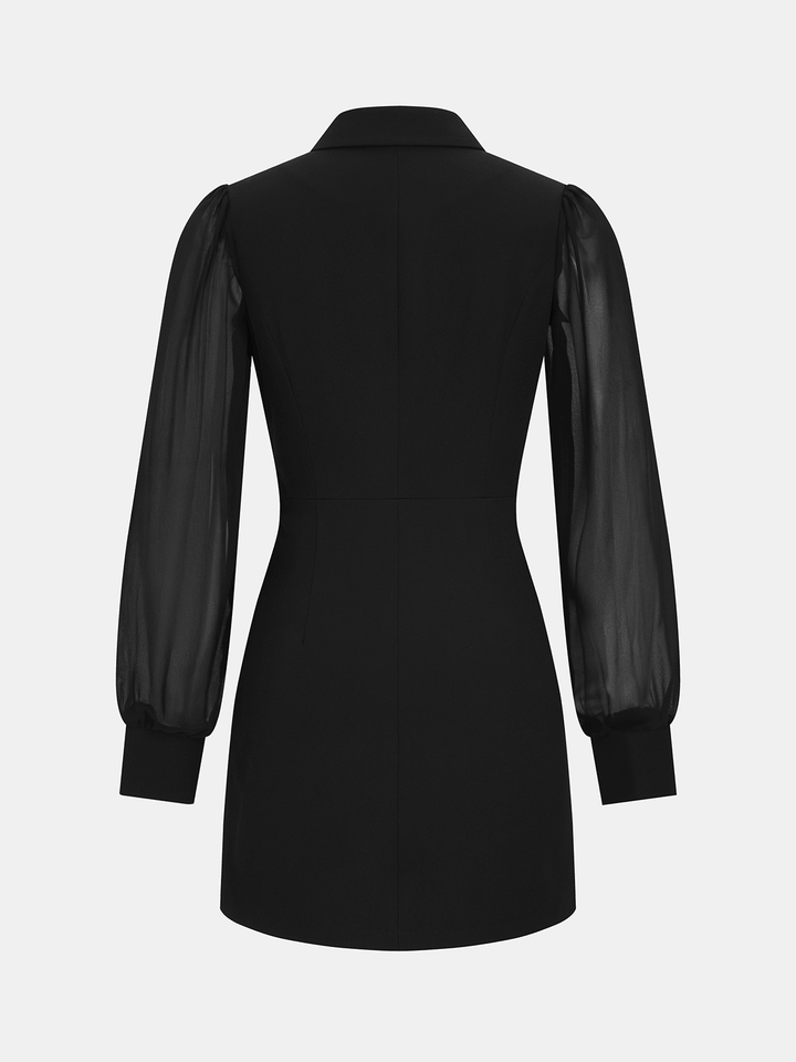 Sheer-Sleeve Metal Buckle Blazer Dress