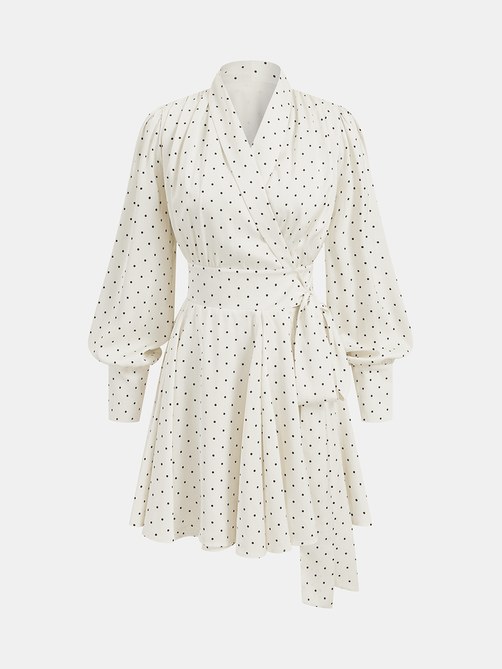 Polka Dot Wrap Tie Waist Mini Dress