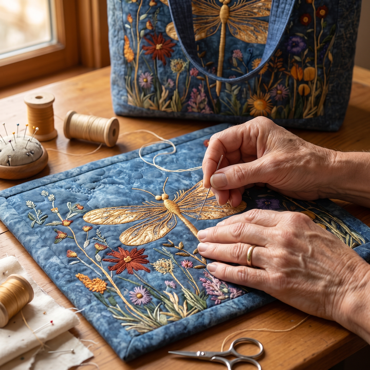 Quilted Bag - Golden Dragonfly
