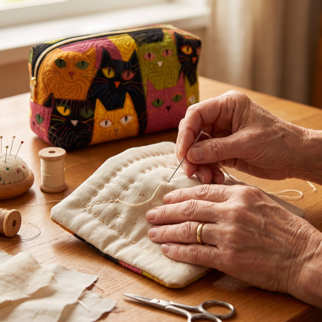 Cat Garden Quilted Makeup Bag