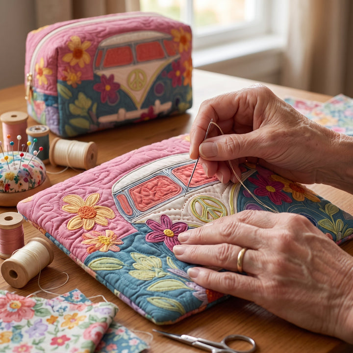 Retro Bloom Journey Quilted Makeup Bag