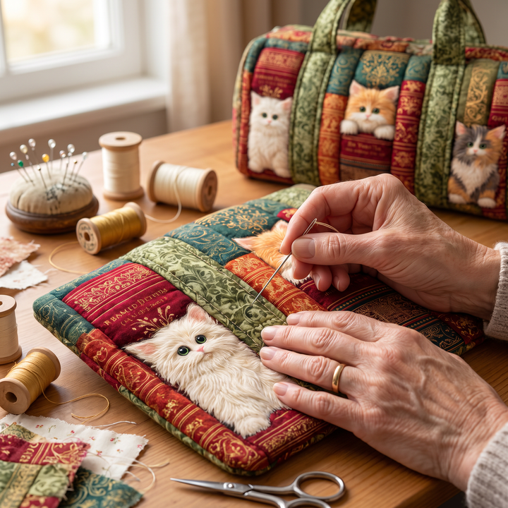 Cat Chapter Quilted Duffle Bag
